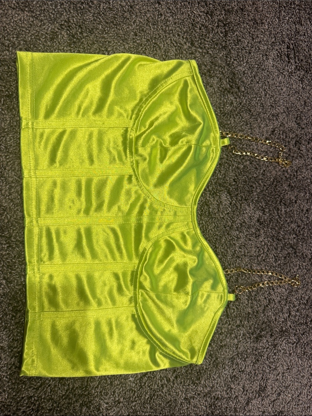 Satin Lime Green Corset Crop Top with Chain Straps
